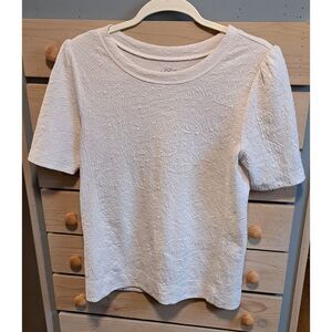LOFT Cream Textured Jacquard Leaf Top –Small- Classic, Feminine, Sophisticated